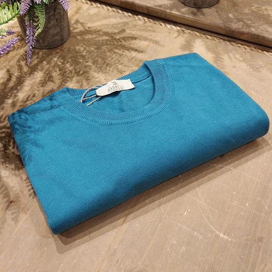 Maglia Girocollo in Puro Cotone Rasato Color Ottanio