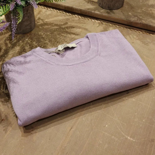Maglia Girocollo in Puro Cotone Rasato Color Lilla