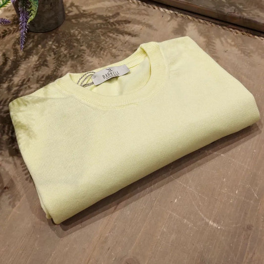 Maglia Girocollo in Puro Cotone Rasato Color Giallo Paglierino