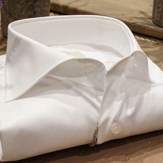 Camicia in Cotone Twill Bianco Collo Francese