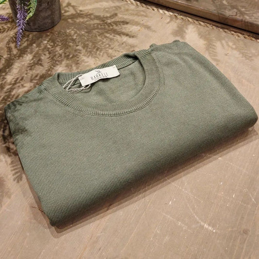 Maglia Girocollo in Puro Cotone Rasato Color Militare