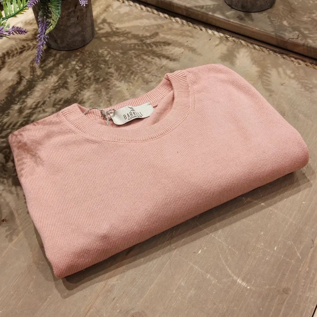 Maglia Girocollo in Puro Cotone Rasato Color Rosa Cipria
